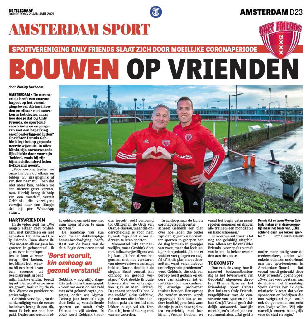 prototype taal Landelijk Artikel in De Telegraaf - Friendship Sports Centre